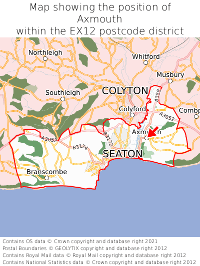 Map showing location of Axmouth within EX12
