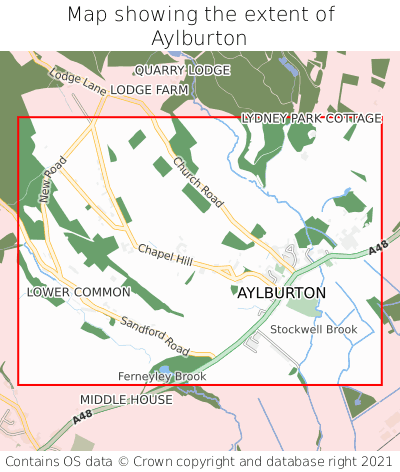 Map showing extent of Aylburton as bounding box