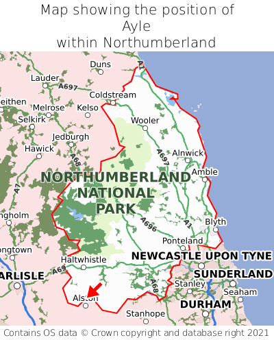 Map showing location of Ayle within Northumberland
