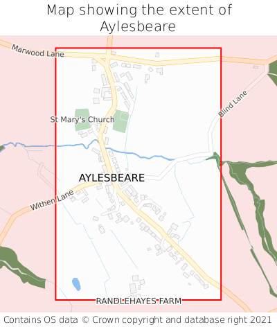 Map showing extent of Aylesbeare as bounding box