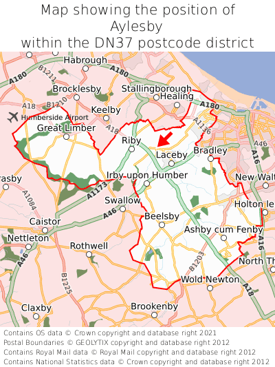 Map showing location of Aylesby within DN37