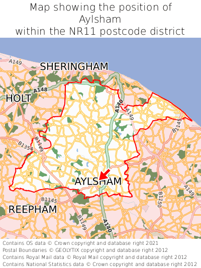 Map showing location of Aylsham within NR11
