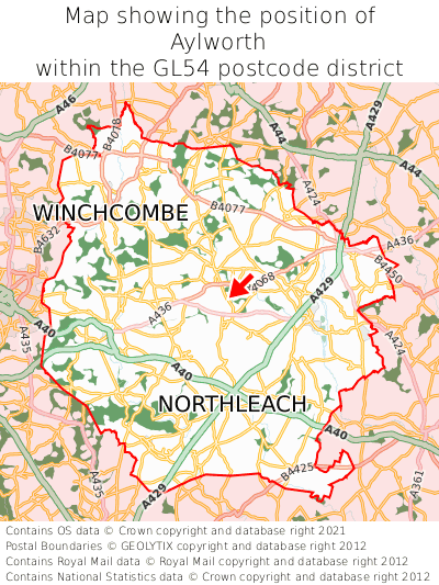Map showing location of Aylworth within GL54