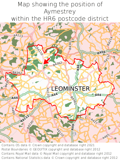 Map showing location of Aymestrey within HR6