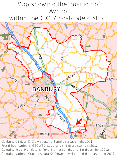 Map showing location of Aynho within OX17