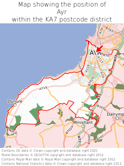 Map showing location of Ayr within KA7