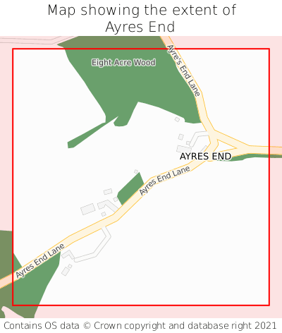 Map showing extent of Ayres End as bounding box
