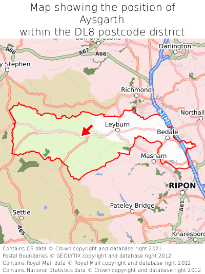 Map showing location of Aysgarth within DL8