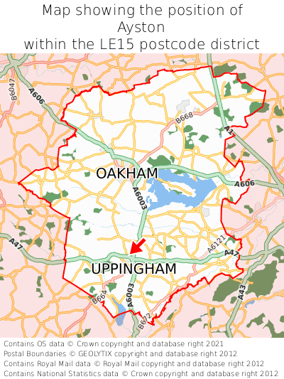 Map showing location of Ayston within LE15