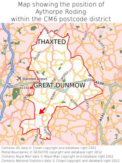 Map showing location of Aythorpe Roding within CM6
