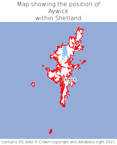 Map showing location of Aywick within Shetland