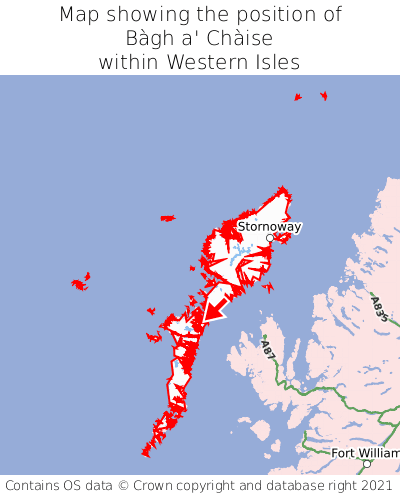 Map showing location of Bàgh a' Chàise within Western Isles