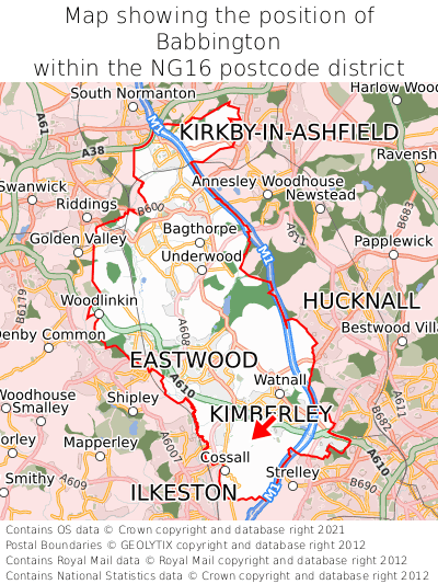 Map showing location of Babbington within NG16