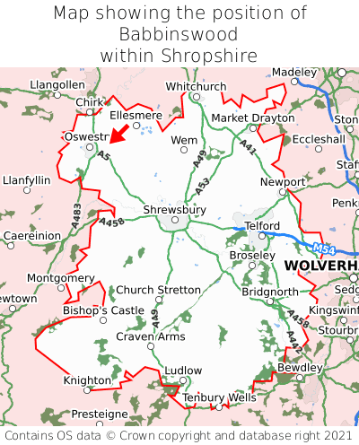 Map showing location of Babbinswood within Shropshire