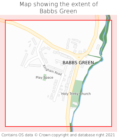 Map showing extent of Babbs Green as bounding box
