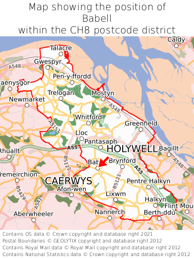 Map showing location of Babell within CH8