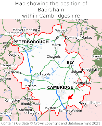 Map showing location of Babraham within Cambridgeshire