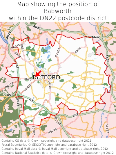 Map showing location of Babworth within DN22