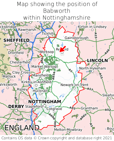 Map showing location of Babworth within Nottinghamshire