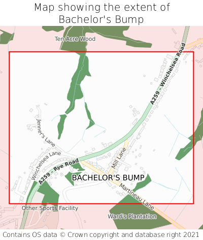 Map showing extent of Bachelor's Bump as bounding box