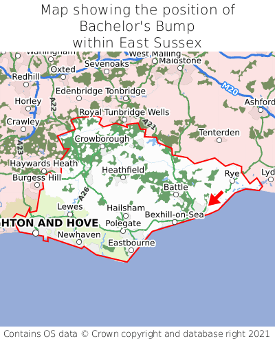 Map showing location of Bachelor's Bump within East Sussex