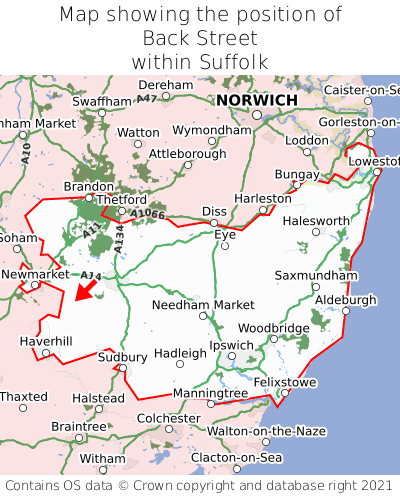 Map showing location of Back Street within Suffolk