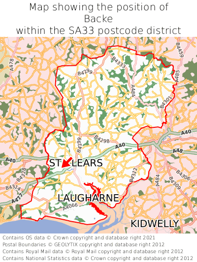 Map showing location of Backe within SA33