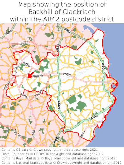 Map showing location of Backhill of Clackriach within AB42