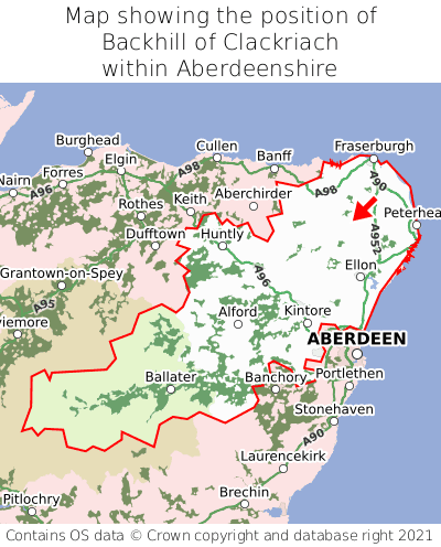 Map showing location of Backhill of Clackriach within Aberdeenshire