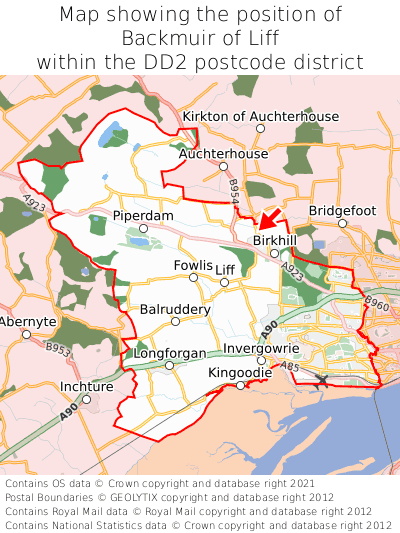 Map showing location of Backmuir of Liff within DD2