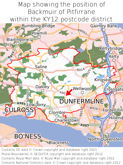 Map showing location of Backmuir of Pitfirrane within KY12