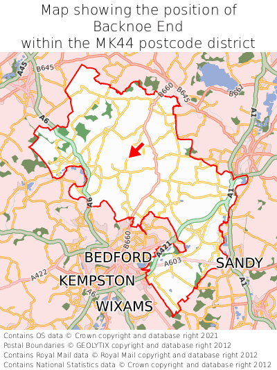 Map showing location of Backnoe End within MK44
