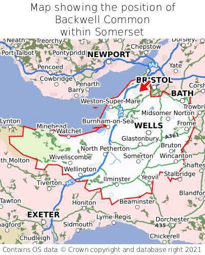 Map showing location of Backwell Common within Somerset