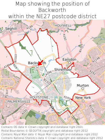 Map showing location of Backworth within NE27