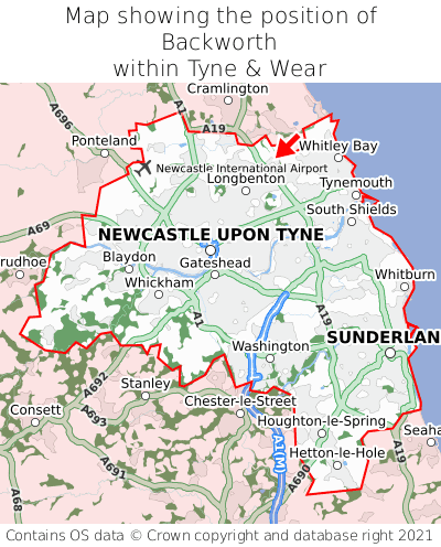 Map showing location of Backworth within Tyne & Wear