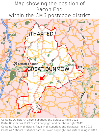 Map showing location of Bacon End within CM6