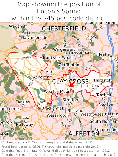 Map showing location of Bacon's Spring within S45