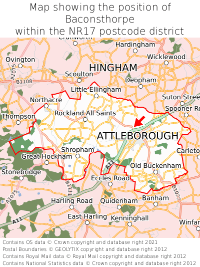 Map showing location of Baconsthorpe within NR17