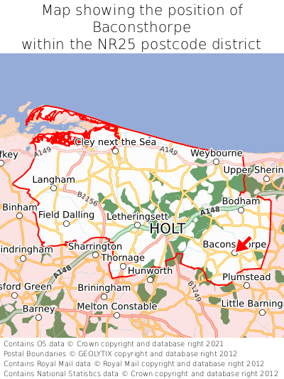 Map showing location of Baconsthorpe within NR25