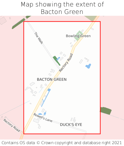 Map showing extent of Bacton Green as bounding box