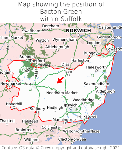 Map showing location of Bacton Green within Suffolk