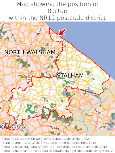 Map showing location of Bacton within NR12