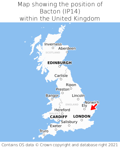 Map showing location of Bacton within the UK