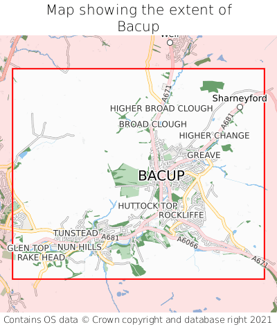 Map showing extent of Bacup as bounding box