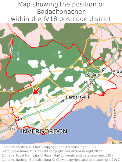 Map showing location of Badachonacher within IV18