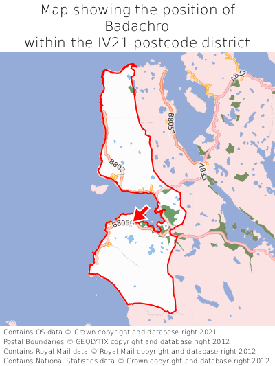 Map showing location of Badachro within IV21