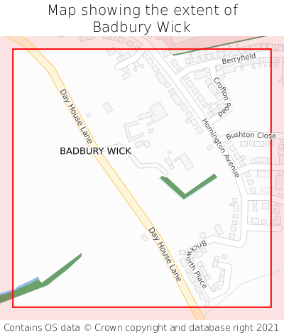 Map showing extent of Badbury Wick as bounding box