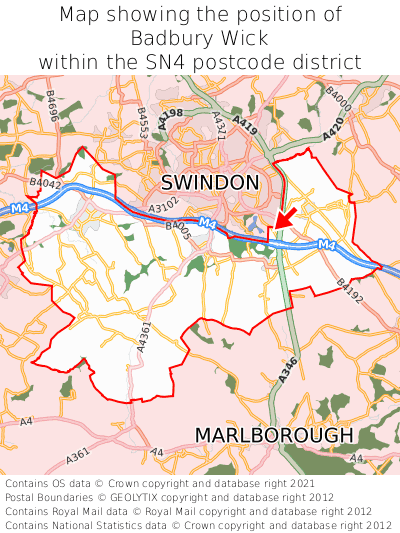 Map showing location of Badbury Wick within SN4