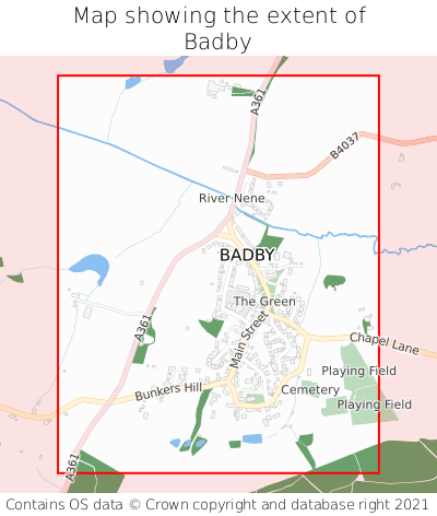 Map showing extent of Badby as bounding box