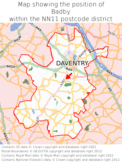 Map showing location of Badby within NN11